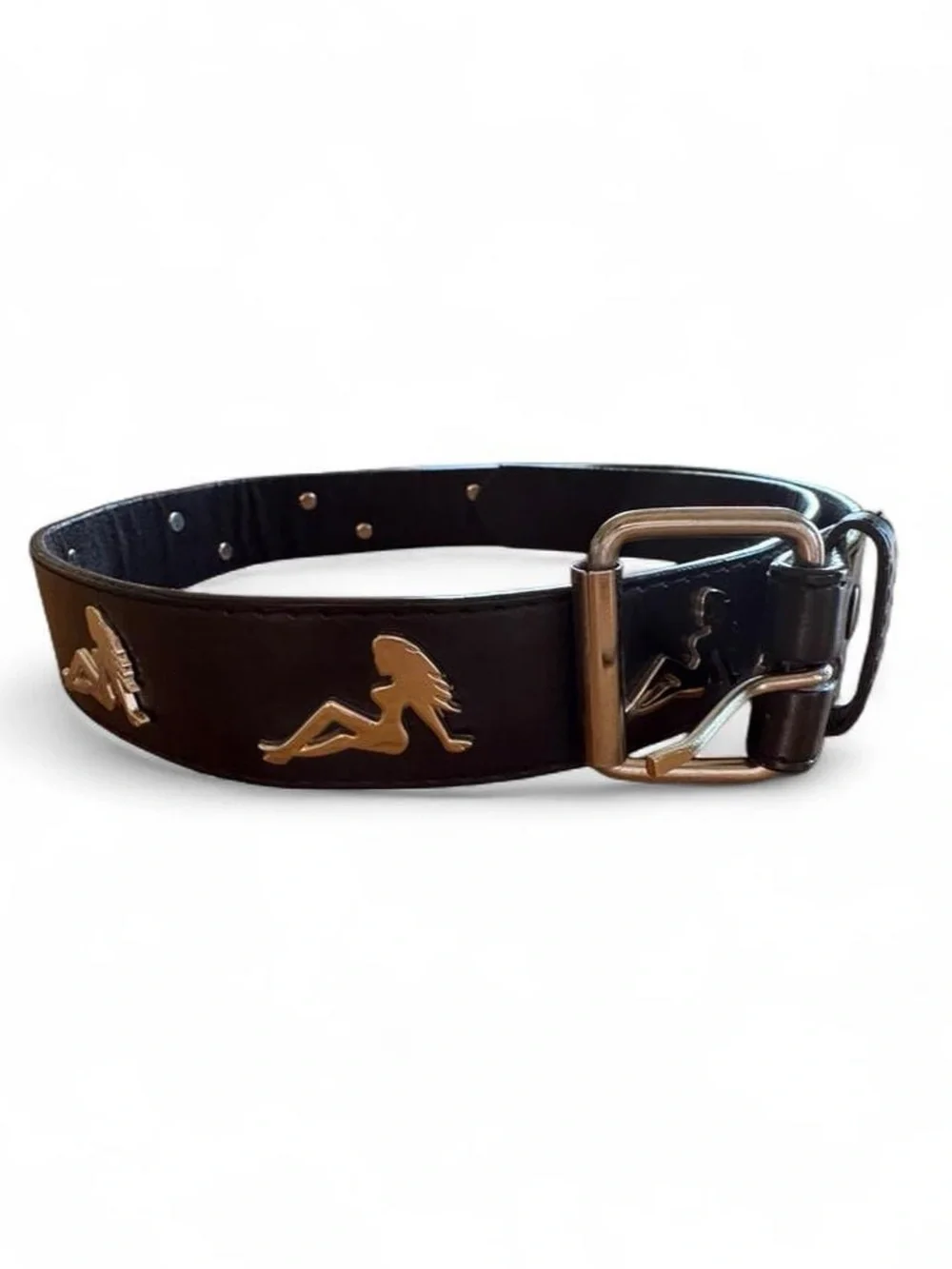 Y2K black studded Mud Flap Girl belt men’s M genuine leather 2000s skater grunge